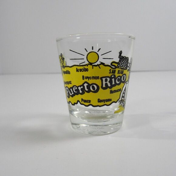 Puerto Rico shot glass Island and Cities clear and yellow - Picture 1 of 4